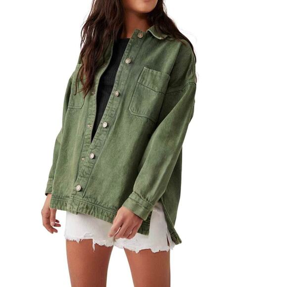 Free People Madison City Twill Jacket in Adventurer Size L. Oversized Utility - Picture 1 of 8